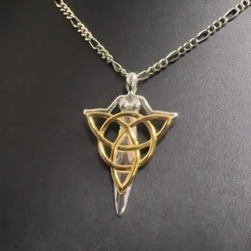 Celtic Danu Goddess Triquetra Silver with 14K Gold Accent Pendant MPD1203